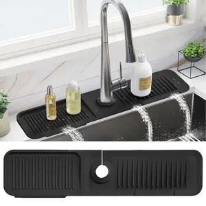 Longer Silicone Faucet Guard & Draining Mat Faucet Mat for Kitchen Sink Splash Guard Behind Faucet Sink Protectors for Kitchen Sink Faucet Mat Splash Guard for Kitchen Sink Area