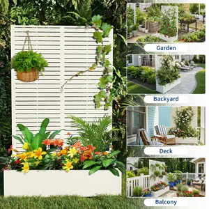 Metal Planter Box with Trellis and Wheels, 71.5"X47"X16" Raised Garden Bed for Patio, Outdoor Privacy Planters with Drainage Holes for Climbing Plants, Flowers, Vegetables, Vines