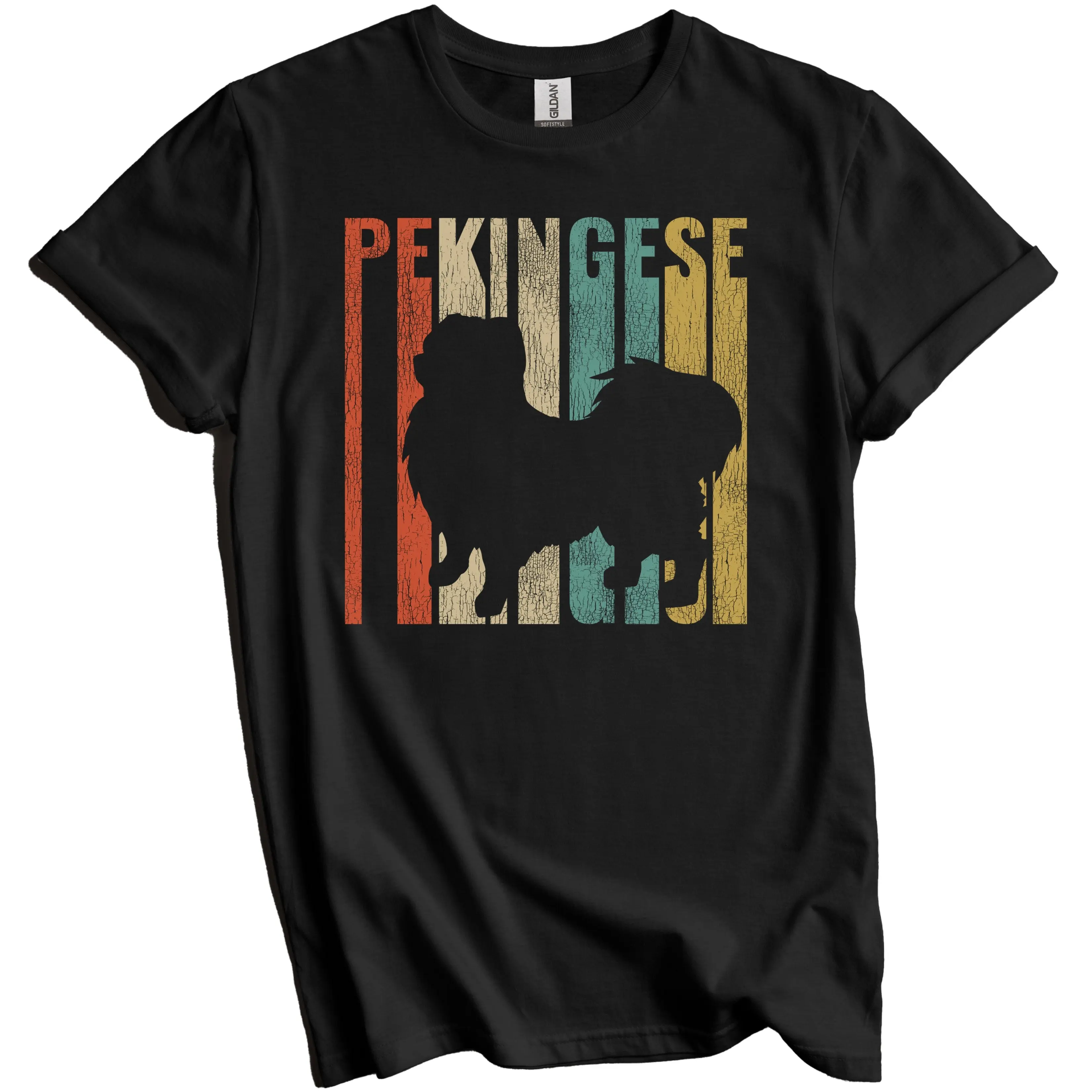 Pekingese Shirt - Retro Pekingese T-Shirt - Gift for Pekingese Owner - 1970's Vintage Style Dog Silhouette Cracked Worn Distressed Look