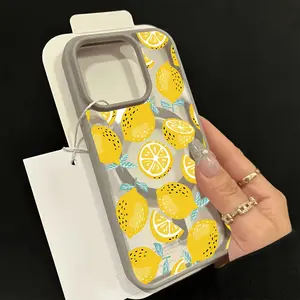 Stylish Lemon Pattern Phone Case with Wireless Charging, -Drop Light Beige Feel Magnetic Cover - Compatible with iPhone 17/16 Pro Max/15/14 Plus/13/12/11 & Samsung Galaxy A56/A55/A54/A36/A35/A26/A25/A16/A15/A06/S25 Ultra/S24 FE/S23 Plus/S22,