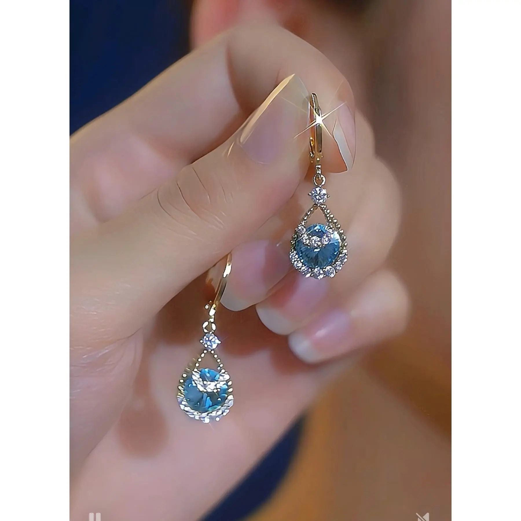 LisiZen Korean Blue Zircon Water Drop Earrings for Women 2026 New Trending Versatile Elegant Ear Cuffs Stylish Light Luxury Jewelry DZEH5878