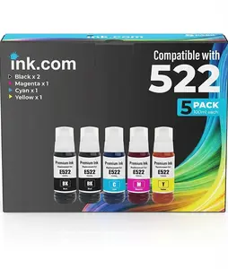 Ink.com Compatible 522 High Capacity Ink Refill 5 Pack Compatible with Epson for ET-2803 ET-2800 ET-2720 ET -4800 Printers