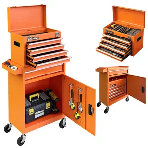 Sekam Rolling Tool Chest, 2-in-1 Design, 5 Drawers Tool Cabinet Organizer with Detachable Top Metal Toolbox, Lock Bar, Protective Liner, and Tools Rack, Garage Storage Cabinet for Warehouse, Workshop