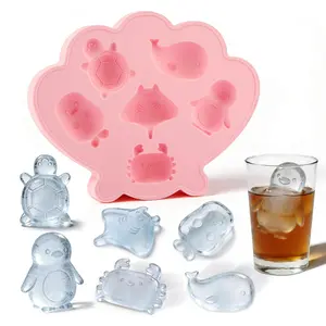 Cute Sea Animal Ice Cube Tray, Silicone Ocean Creature Ice Mold with 6 Shapes, Easy Release, BPA-Free, Perfect for Cocktails, Whiskey, Coffee, Summer Drinks & Party, Fun Novelty Drink Accessory for Kids & Adults