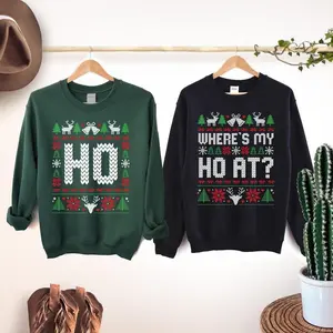 The Original Unisex Funny Couples Ugly Christmas Sweater, Couples Matching Ugly Christmas Sweater, Where My Ho's At, Sold Seperate