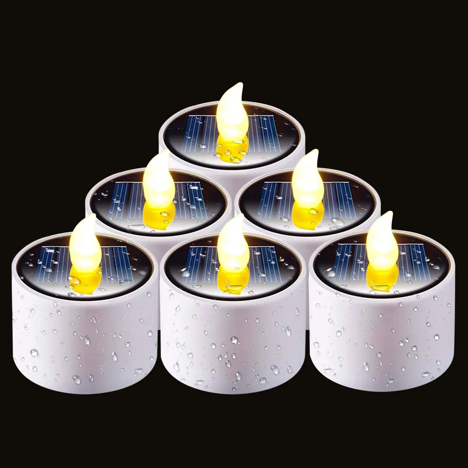 Outdoor Solar Powered LED Tea Light Candles (2.3” x 2”, Pack of 6) - Dusk to Dawn, Adjustable Flicker Mode, Realistic Flame, 1-Year Durability, for Mason Jars, Garden Decor Back to School Summer Sale