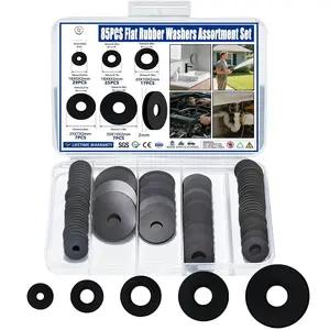 85 count Flat Rubber Washers Assortment Kit,16/18/20/25/30mm Black Washer,Vibration Absorbing Pads Sealing Rubber Washers for Faucets Garden  Screws Hose Plumbing Shower - 5 Sizes