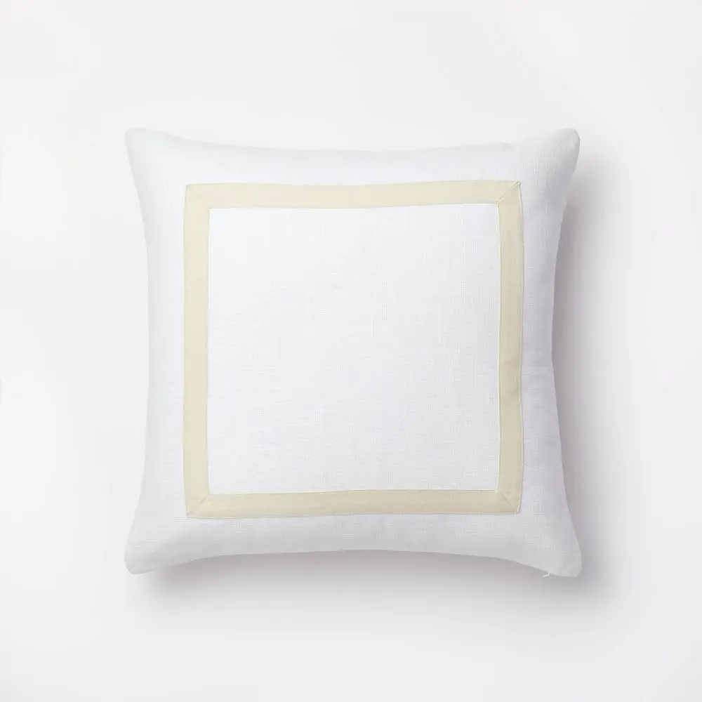 Euro Cotton Slub Border Applique Decorative Throw Pillow White/Camel - Threshold designed with Studio McGee: Square Indoor Pillow