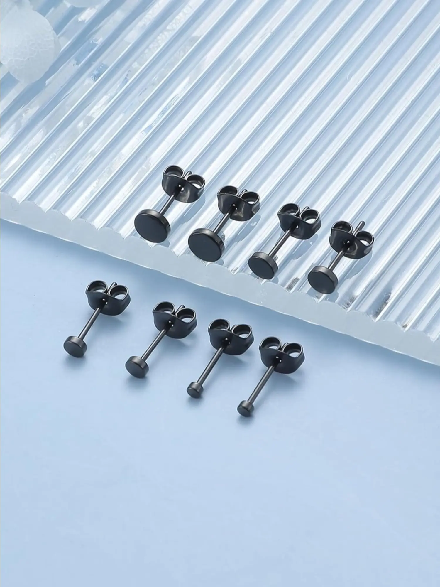 4 Pairs Classic Black Titanium Round Flat Dot Ear Stud Set for Women Men Well-crafted Ear Ornaments Skin-friendly Titanium Steady Wearing State Great Comfort Delicate Flat Disc Shaping Retro Popular Round Design Titanium Circle Earrings Jewelry