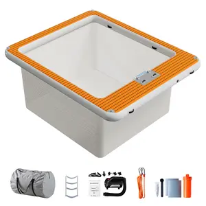 [SummerVibes]AMERLIFE 12x10FT/13×13FT Inflatable Sea Pool, Swimming Pool Platform with Safety Net, Modular Swim Air Dock with Electric Air Pump for Ocean Party, Dual Depth Design & Non-Slip Surface