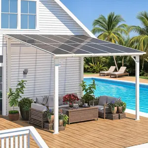 GAOMON 10x10Ft Wall Mounted Gazebo, Large Wall Mounted Gazebos on Clearance, Outdoor Lean to Gazebo, Hard Top Lean to Gazebo Pergola with Roof & Gutters, Outdoor Gazebo for Patio, Deck, Porch, White