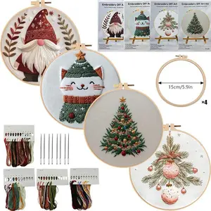 Christmas Embroidery Kit for Beginners, Elegant Cross Stitch Set with Printed Cotton Fabric, Thread, Needle, Pattern, DIY Craft Supplies, Handmade Gifts