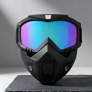 Detachable Motorcycle Goggles Mask with Tinted Shield, Anti-Fog Windproof Dirt Bike Face Mask, UV Protection Tactical Riding Gear for Men Women