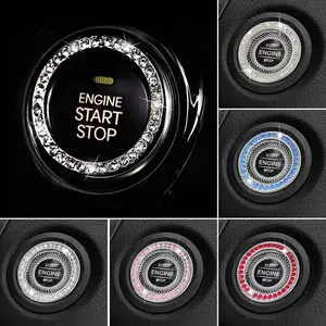 Car Interior Ignition Switch Decorative Ring Crystal Rhinestone Shiny Decoration for Car One - Key Start