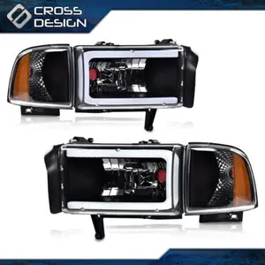 CROSSDESIGN LED Tube C Light Bar Headlights Lamps Fit For 1994-2002 Dodge Ram 1500 2500 3500