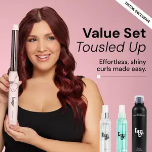 L'ANGE HAIR - Tousled Up Value Set - Le Pirouette Curling Iron, Thermal Magique Heat & Humidity Tamer 4oz, Salt + Séa Texturizing Spray 4oz, Hold-All Medium Working Hairspray 8oz