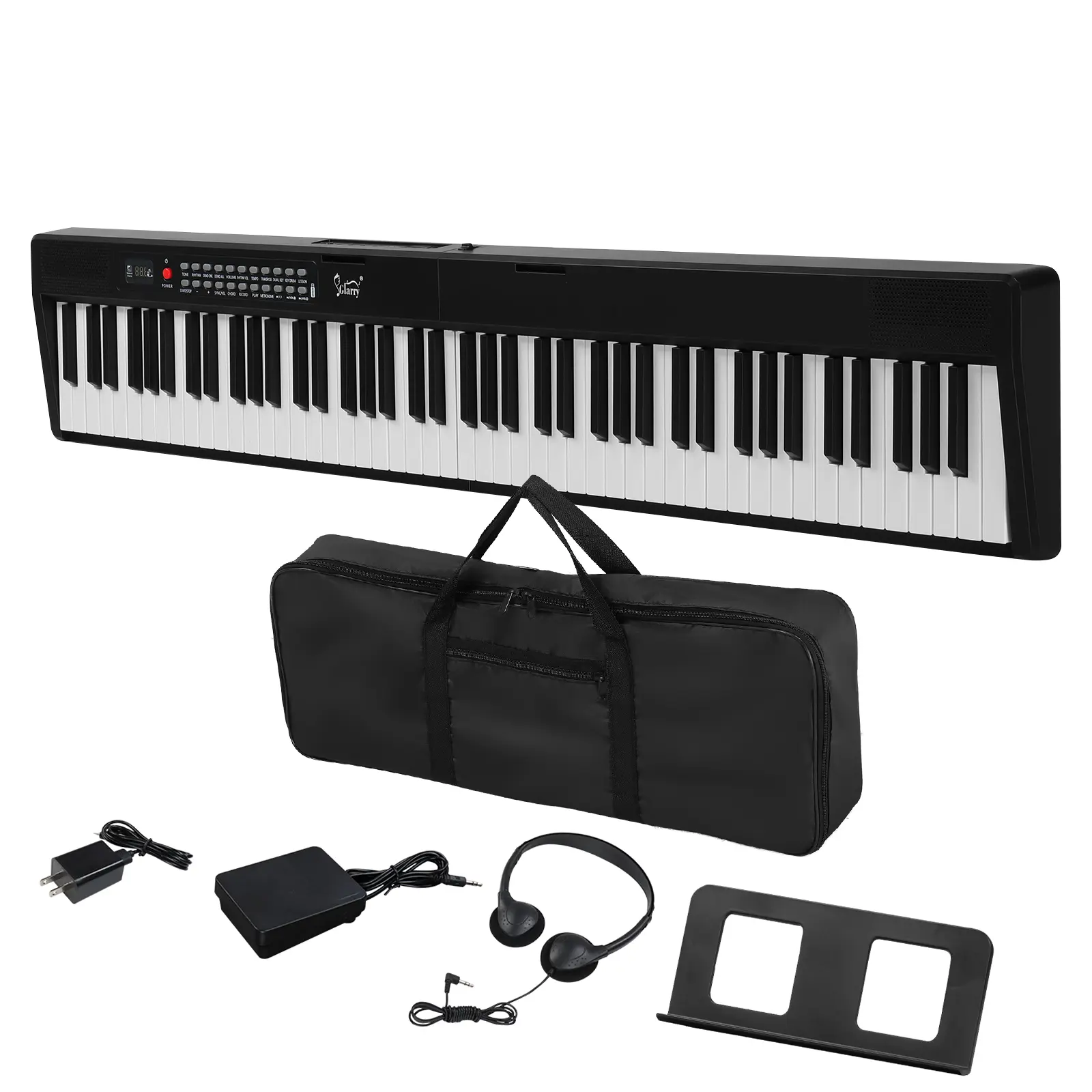 88-Key Semi-Weighted Folding Portable Digital Piano Keyboard (GPP-106) - 3w Electronic Musical Instrument with Bluetooth MIDI, Handbag, Headphones, 10.78 lbs/4.9 kg, 50inx9.05inx2.1in for Enthusiasts, Black Set, Keyboard Piano Set, 32 Polyphony/150 Demo S