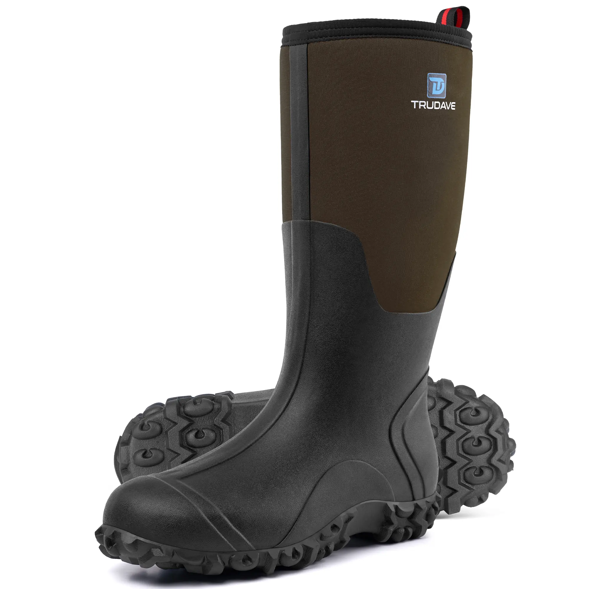TruDave Rubber Work Boots for Men, Waterproof Rain Boots with Steel Shank, Anti-slip Mud Boots for Hunting and Fishing  Comfortable Brown Walking Shoes  Footwear