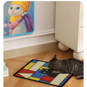 Durable Adhesive Cat Scratcher Pad, Wall & Furniture Protector, Oil Painting Starry Sky Design, Perfect Indoor Pet Toy for Cats Scratcher Board