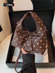 Bobo Polka Dot Retro Triangle Rice Ball Bag, Sweet Bow Handbag, Women's Crossbody Bag, Fashionable patterned bag, Cute Bags, Casual Gift, Polka dot bow detail embellishment, retro, practical, can hold sunglasses, lipstick