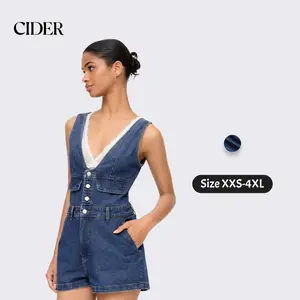 Cider Denim V-Neck Button Front Metal Detail Jumpsuit SwimWeek