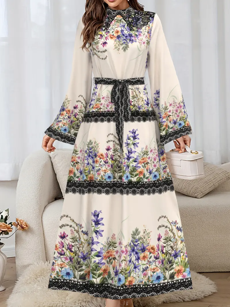 chinese dress ladies ABEWIP Women's Muslim Abaya Dress Golden Floral Embroidery Maxi Modest Dress  Middle East Islamic Arabian Robe Black S at Amazon Women's Clothing store