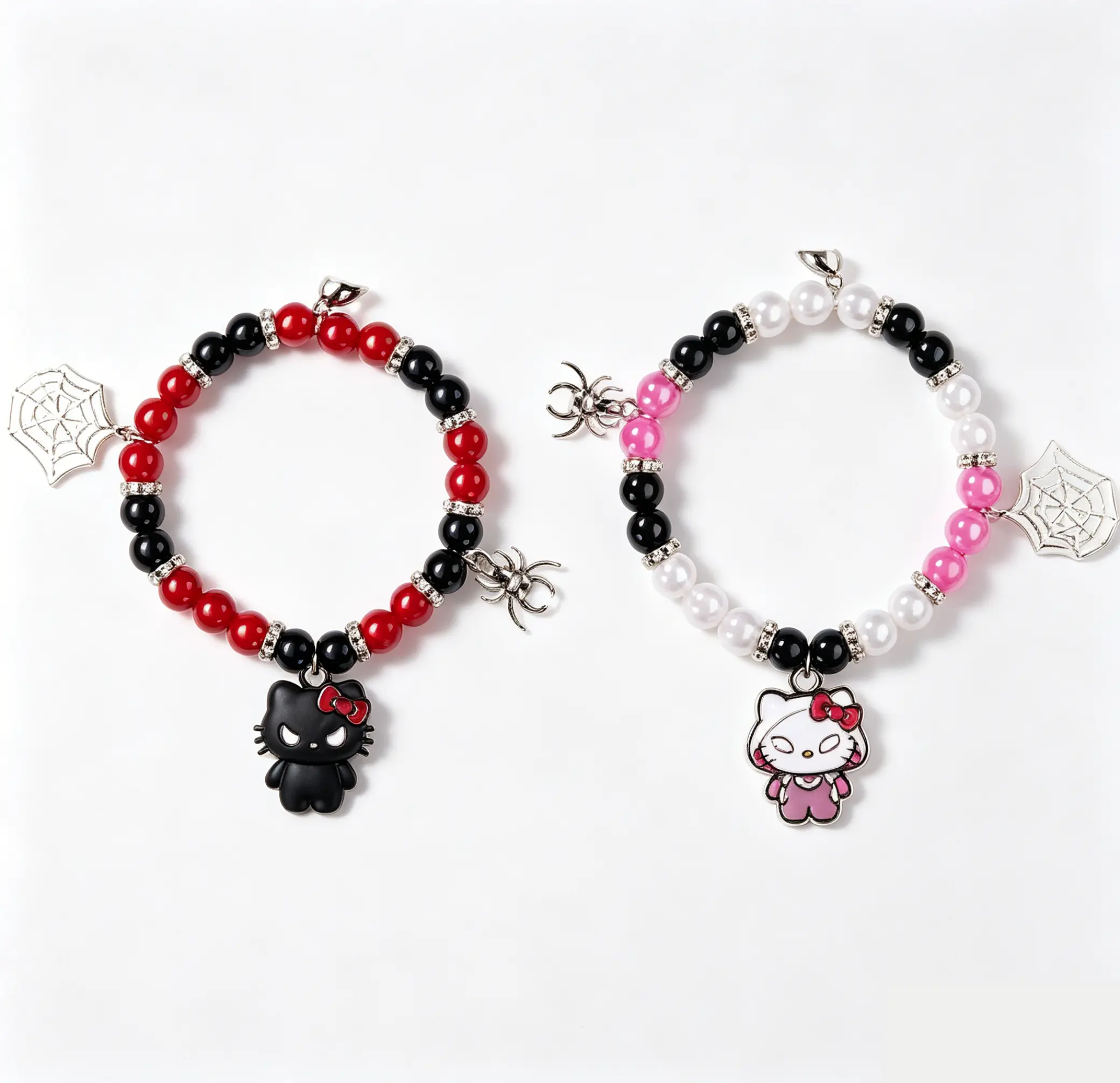 Sanrio Hello Kitty Spider-Man-themed Bracelet Set Pair Vibrant Designs for Fans Easy to Wear Comfortable Everyday Accessory