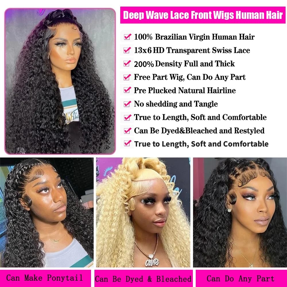 【30 Inch $79.9】HaloQueen 30 Inch 13x6 Deep Wave Lace Front Wigs Human Hair Hd Deep Curly Lace Frontal Human Hair Wigs for Women Curly Lace Front Wig Pre Plucked with Baby Hair