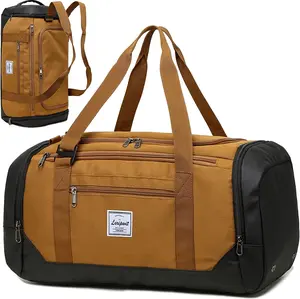 Laripwit Travel Duffle Bag for Men 40L Medium Sports Gym Bag with Wet Pocket & Shoes Compartment Weekender Overnight Backpack for Traveling Duffel Bag Backpack for Women, Brown