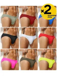 Men's Solid Color Drawstring Bikini Triangle Pants, Simple Fashion Style, Random Colors, 2/3/4 Pieces, Comfortable Breathable Design