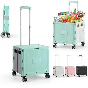 Four-wheel foldable multifunctional portable shopping basket; a foldable tool bag with lid and basket; equipped with four wheels that rotate 360°; suitable for pets; offices, teachers, travel, and luggage transport; Caddy Bag plast Folding Trolley