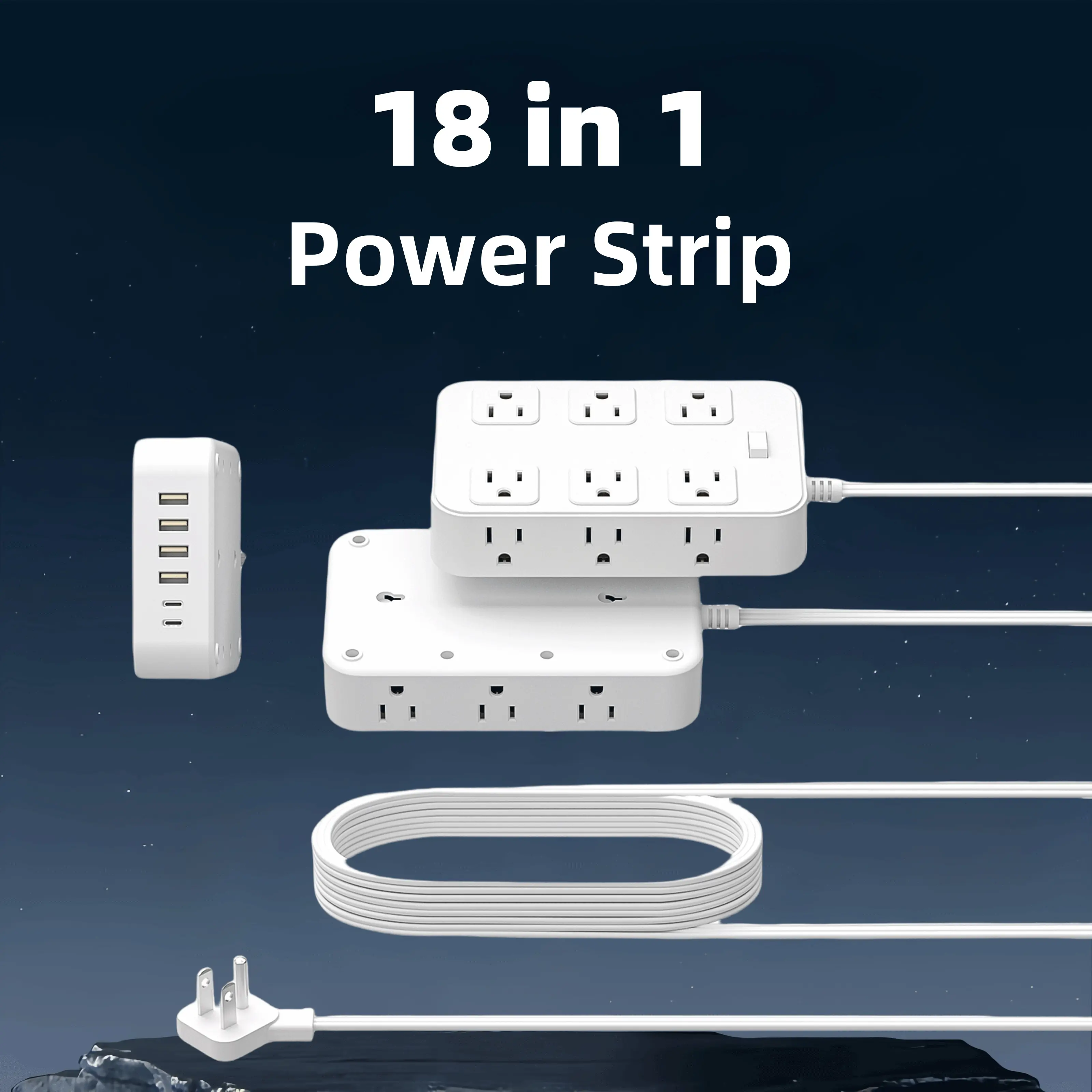 Heavy Duty Metal Power Strip - 12 Outlets with 5/10ft Extension Cord, 6 USB Ports, Waterproof Cover, ETL Certified for Garage/Workshop White