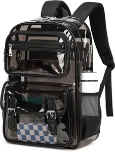 Large Clear Backpack Transparent Heavy Duty School PVC Bookbag See Through Bag Boys and Girls for College Work Travel Security