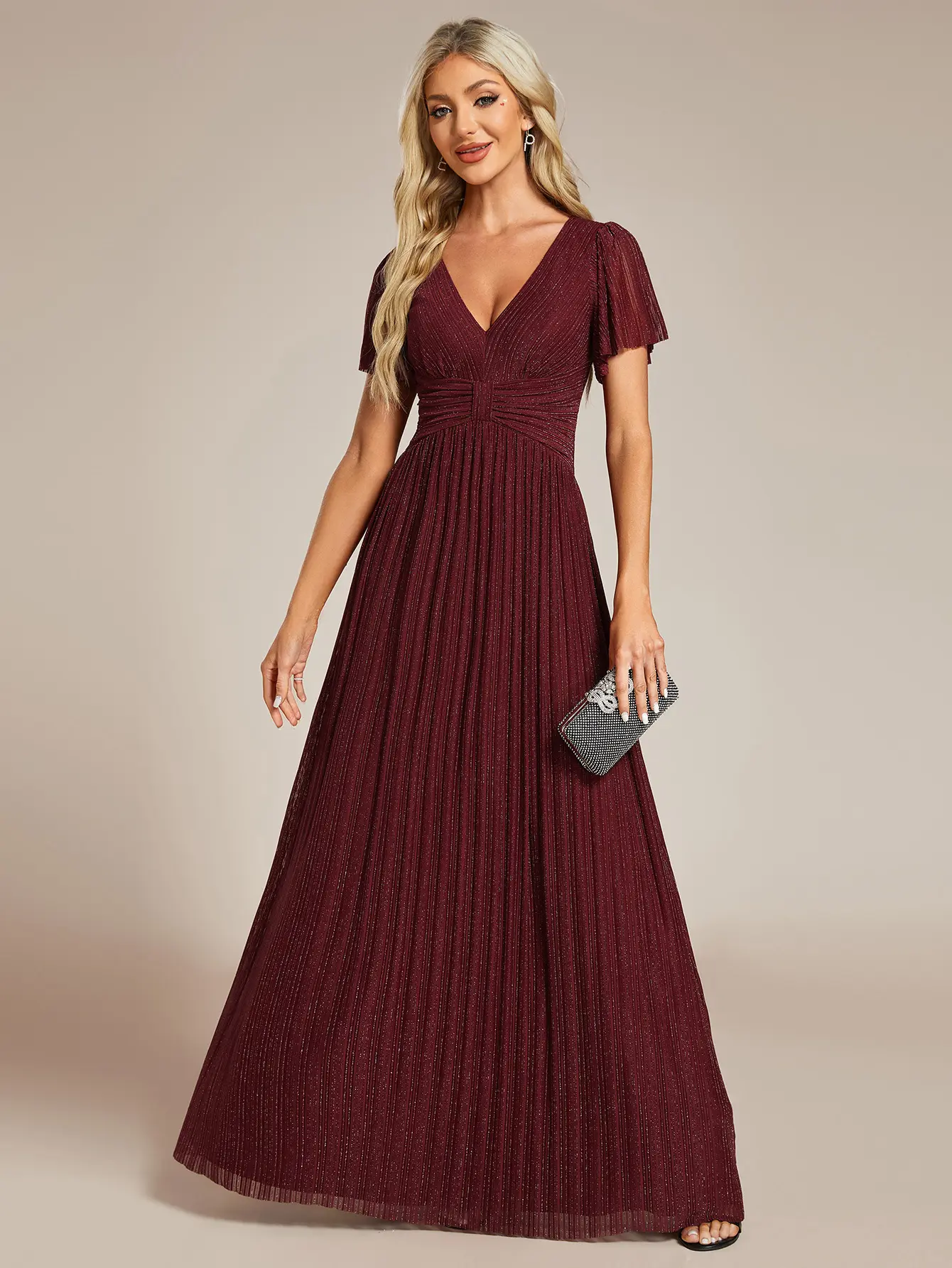 Ever-Pretty Spring dress, V-Neck Glittery Short Sleeves Formal Evening Dress with Empire Waist 11961 Spring dress
