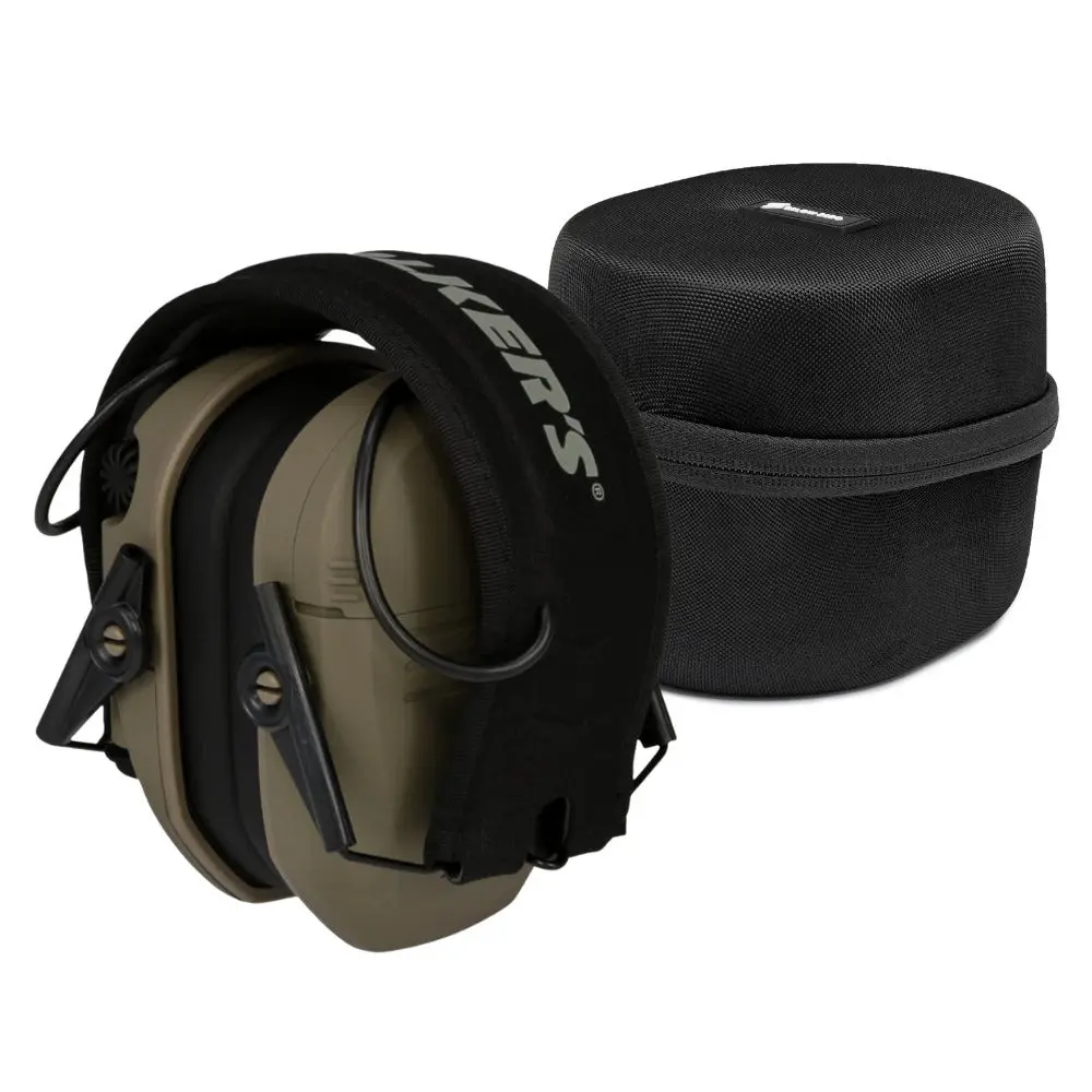 Walker's Razor Slim Fit Electronic Earmuffs (FDE) Bundle with Compact Case, Adjustable Headband – Work Safety Hearing Protection for Home Improvement, Security