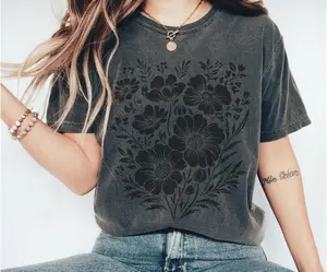 Comfort Colors Vintage Pressed Flowers T Shirt Floral Graphic Tee Retro Botanical Nature Shirt