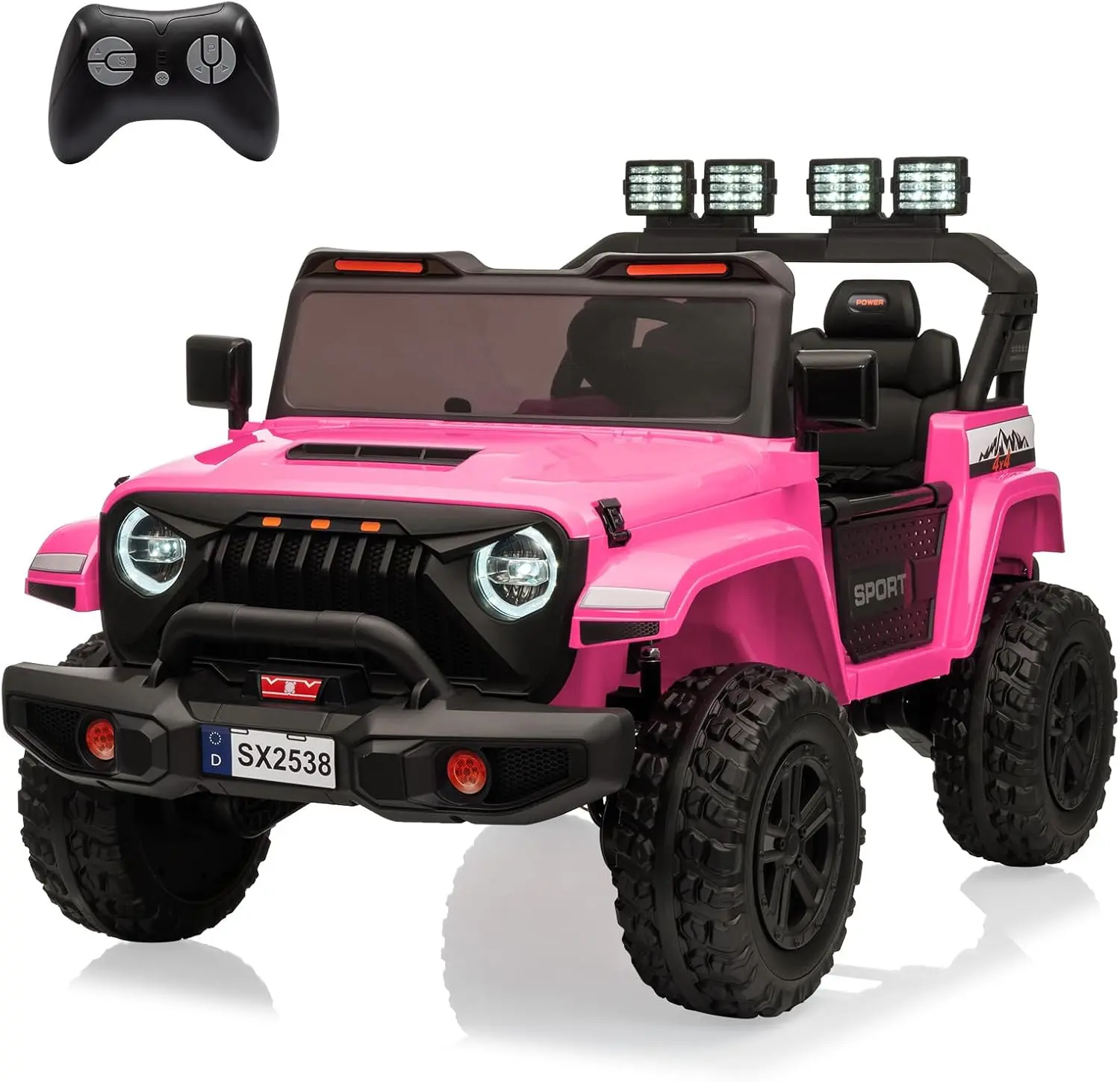 【Christmas Gift】24V Electric Ride-On Car For Kids-4WD 20.5in 2-Seater-5.9in Extendable Body-13in Anti-Slip Tires-LED Lights-Music-Parental Remote-Ages 3-8-Pink