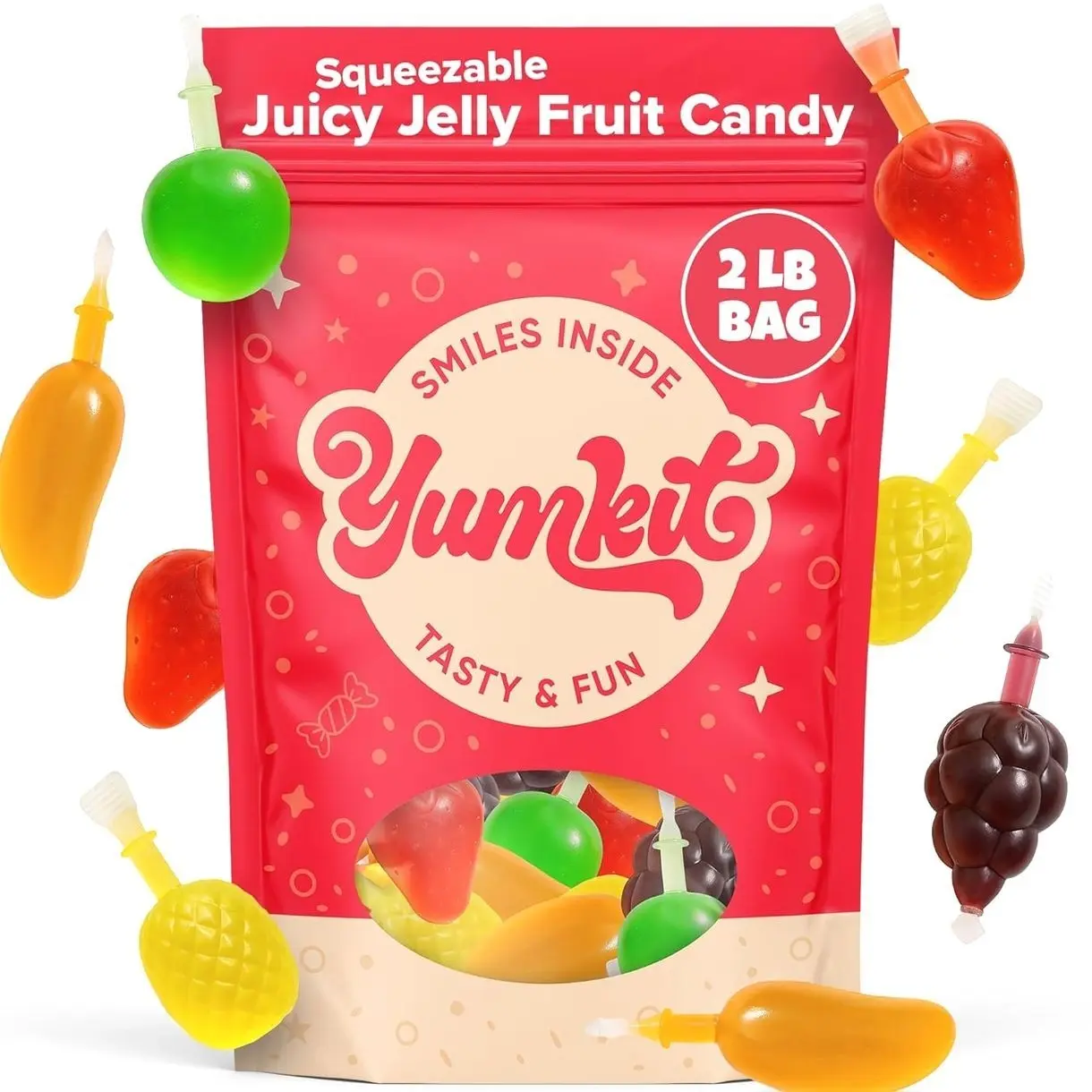 Fruit Jelly Candy 2 lbs | Mixed Fruit Jelly - Mango, Strawberry, Apple, Pineapple, and Grape | Popping Squeeze Jellies | Viral Candy from Tiktok | Sweet Treats for Goodie Bags & Party Favors | Yumkit
