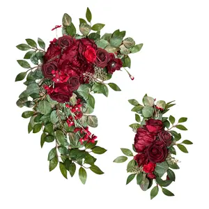 Artificial Red Rose Wedding Arch Flowers Set of 2 – Romantic Wedding Backdrop Decor, Silk Floral Arch Arrangement for Ceremony Reception Party Decoration