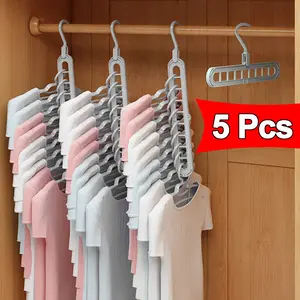 Set of 5 Sturdy Foldable Plastic Hangers Featuring 9 Holes - Designed to Prevent Slipping, These Porous Hangers Are Ideal for Organizing Clothes in Closets, Wardrobes, And Dorm Rooms While Saving Space