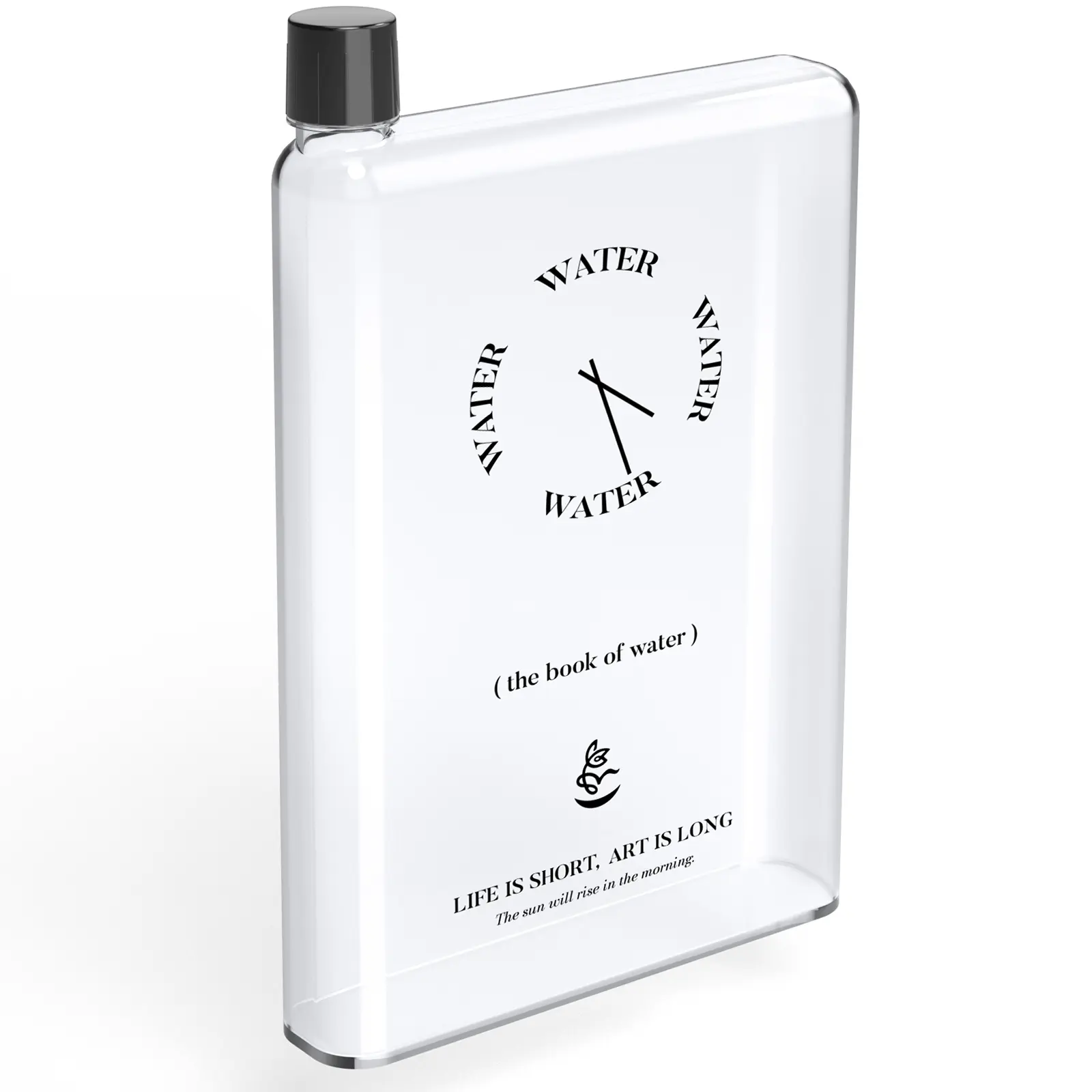 NiHome Flat Water Bottle for Purse 25oz, A5 Water Bottle Plastic 750ml, Book Shaped Water Bottle Portable, Square Water Bottle,Transparent Cup