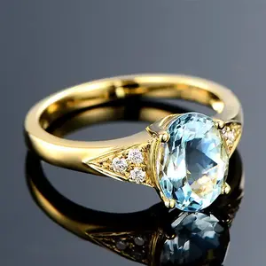 Crystal Aquamarine Rings For Women Filled Jewelry Finger Bands Trendy Accessory Fashion HipHop Party Wedding Gift Creative
