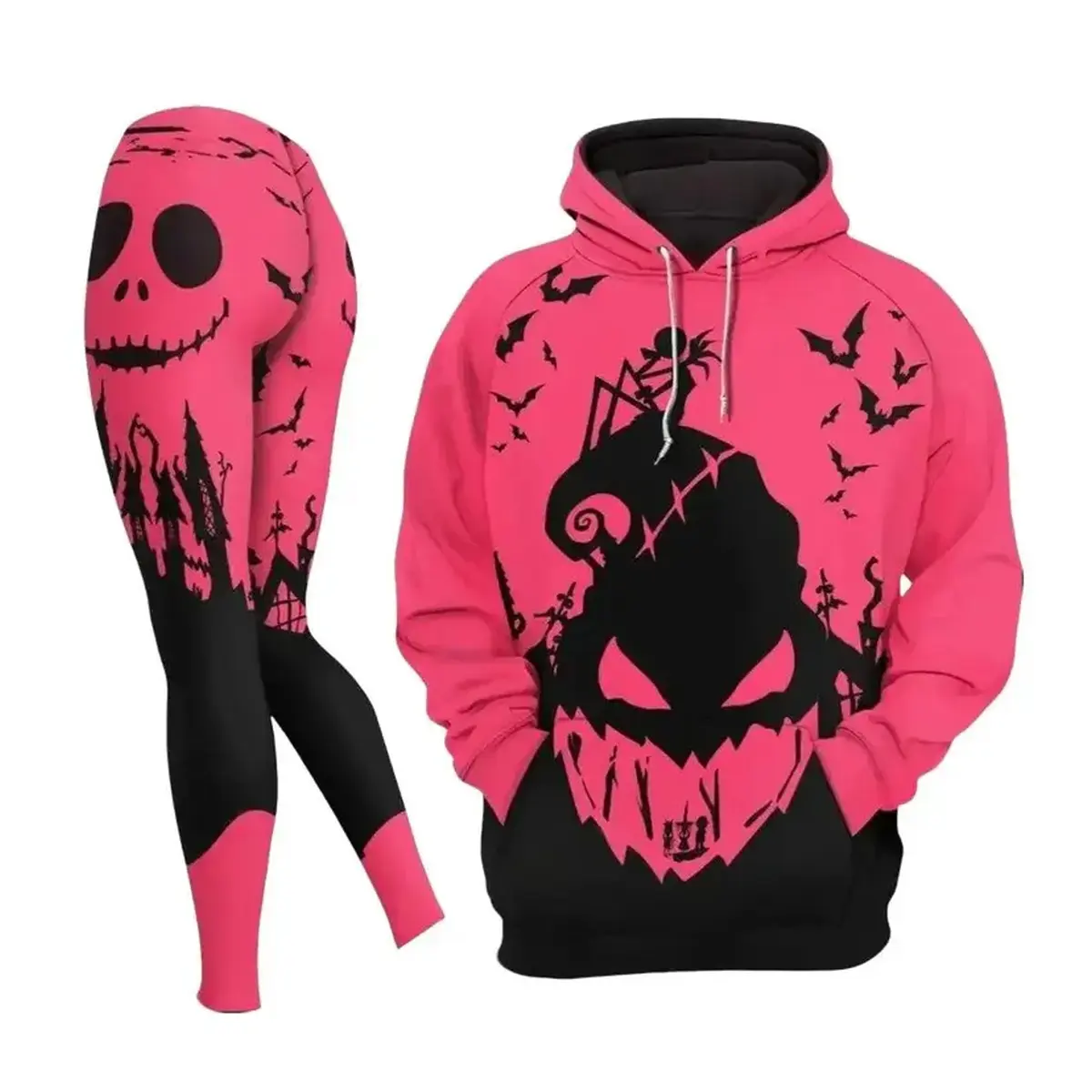 Galaxy Nightmare Hoodie and Leggings Set 2026, Halloween black - Pink Hoodie Leggings Outfit, Women's 3D Graphic Pullover Sweatshirt, Spooky Fall Gift