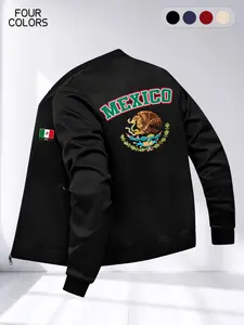 Men's Regular Fit Jacket with Zipper Pockets, Casual Loose Long Sleeve Outerwear, Casual Wear Coat, Mexican Street Style Print, Spring & Fall Daily Wear