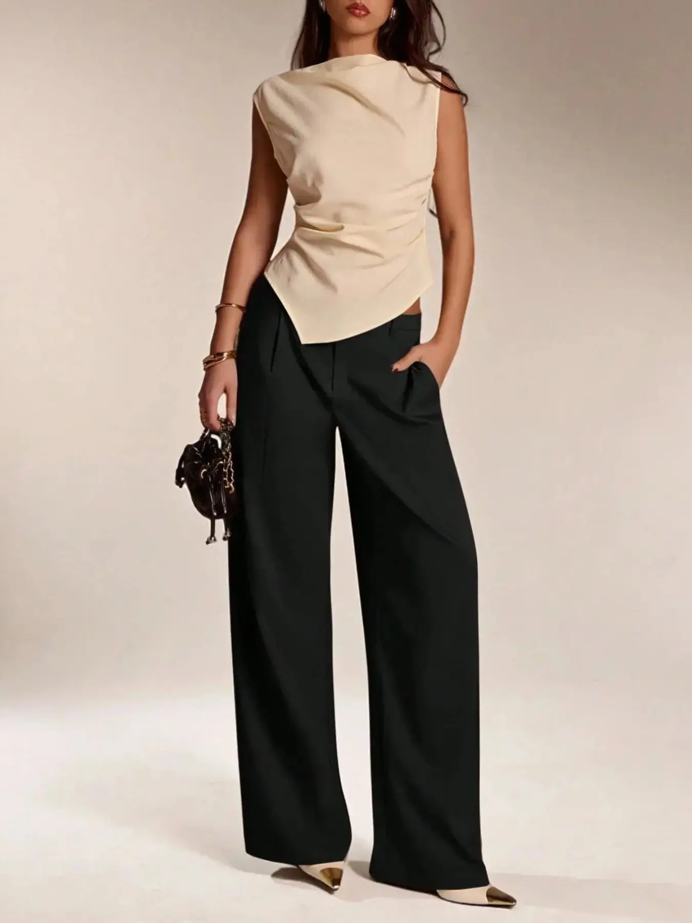 Women's Low Waist Wide Leg Pants, Trouser, Elegant Fashion Casual Basic Long Pants, Suitable for Work Office Business, All Seasons Wear, Chic, Womenswear, Casual Summer Bottoms