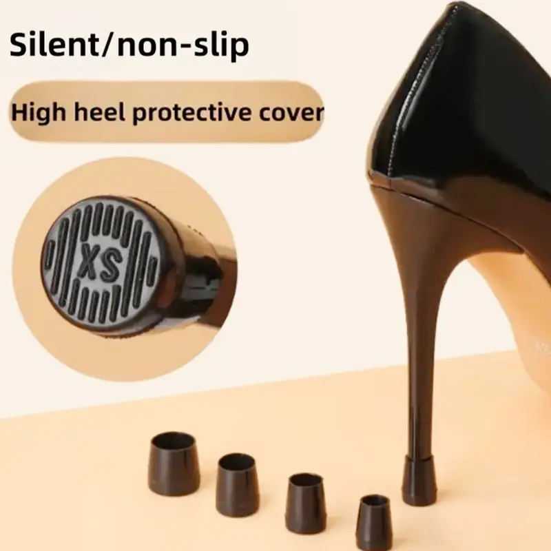 8 Pairs Round Heel Covers, Anti-Slip High Heel Protectors For Shoes, Silent Heel Cushions, Fine Heel Repair Sleeves, All-Season Solid Design, Shoe Non Slip Protector