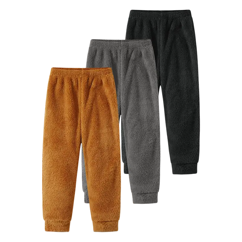 3-piece boys' autumn and winter fashion fleece sweatpants children's elastic waist solid color warm pants Trendy Halloween Outfit