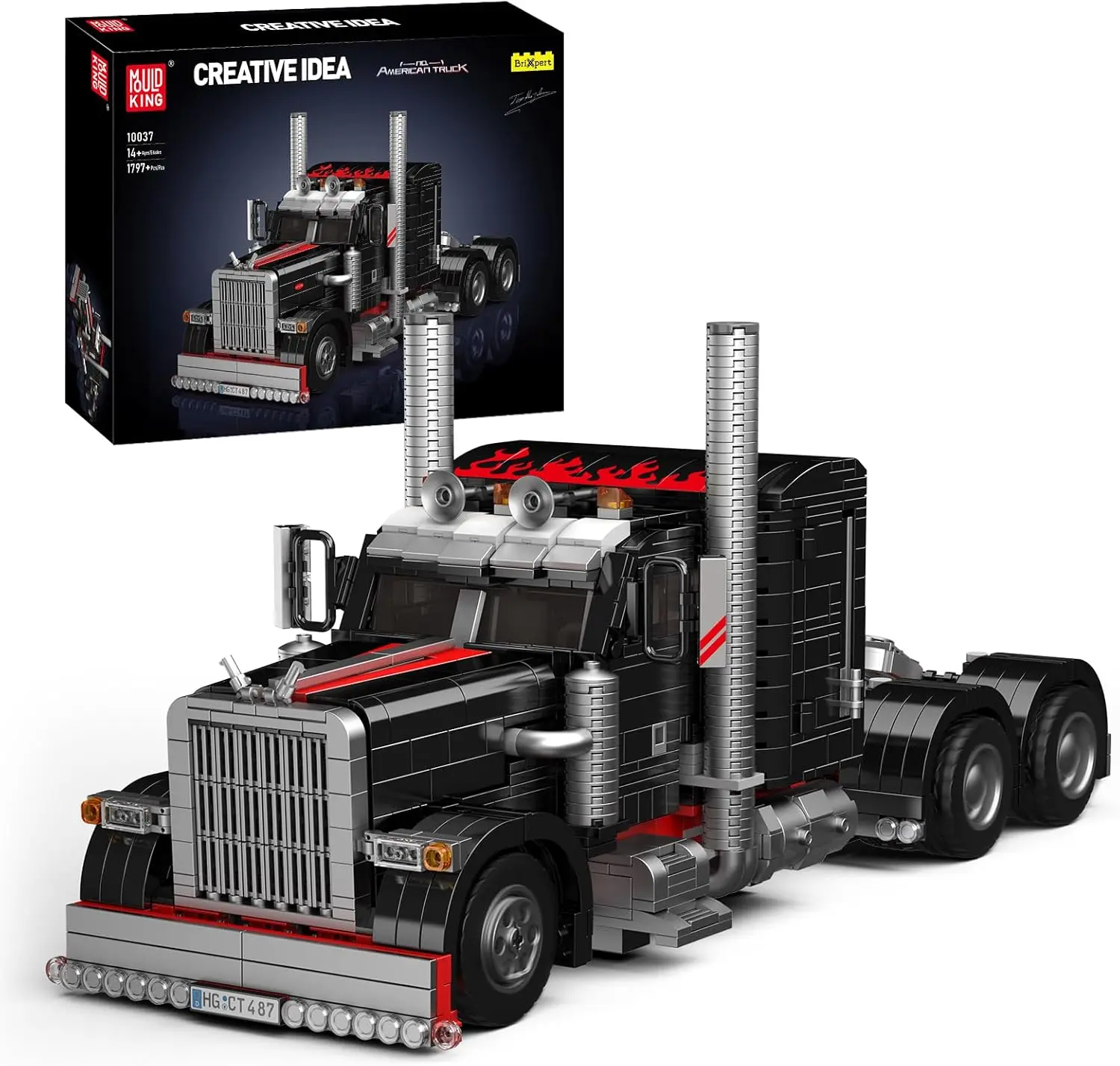 Mould King 10037 Realistic Heavy-Duty Flatbed Semi Truck Tow Truck DIY Collectible Model, Building Set with Block Parts, Road Trailer Toy for 14+ Creative Building Enthusiasts (Collectible Building Blocks)