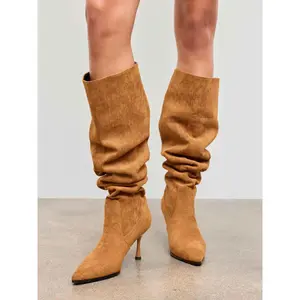Cider [size 6-11] SUEDE STILETTO RUCHED KNEE HIGH BOOTS