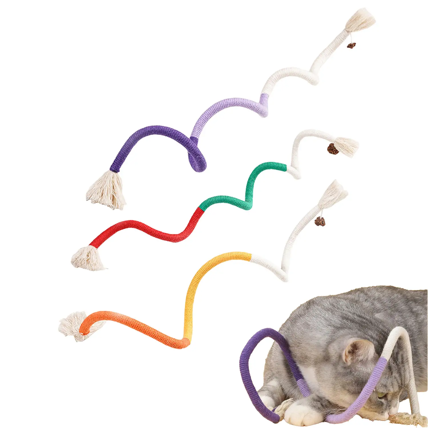 Chew Ropes 3Pcs Cat Toys with Refillable Natural Catnip, 27.6 Inches Safe Teeth Cleaning Toys for Indoor Cats, Kitten Teeth Cleaning Chew Toys for De
